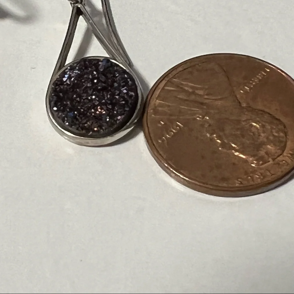 Iridescent black druzy earrings set in sterling silver